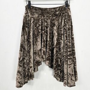 Silence + Noise Midi Skirt S Brown Crushed Velvet Asymmetrical Whimsigoth Grunge